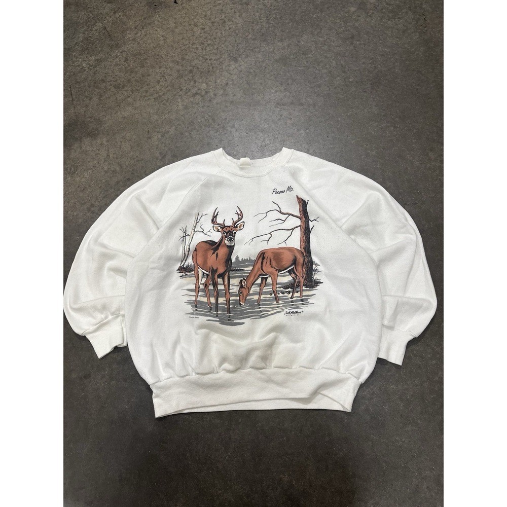 Vintage 80s Made In USA Deer Nature Crewneck Sweater Size Large